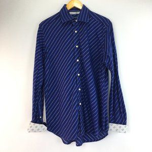 Robert Graham Men's Size L Button Down Long Sleeve Blue Striped Dress Shirt